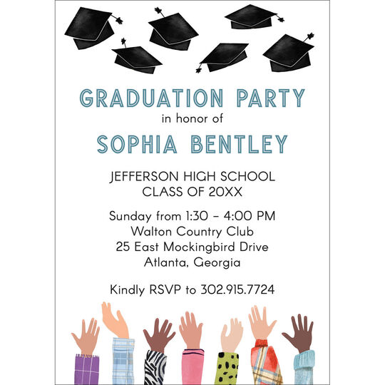 Colorful Sleeves Hat Toss Graduation Party Invitations
